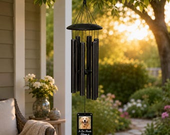 Pet Memorial Wind Chimes - Magnetic Photo Frame -Deep Tone Remembrance Gift for Pet Loss- Pet Paw Print Memorial Keepsake for Garden Patio