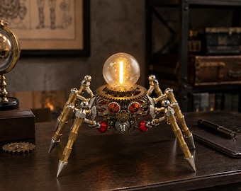 Retro Spider Table Lamp Steampunk Mechanical Artistic Night Light Gothic Lamp Vintage Metal Work Desktop Lamp for Home Bar Cafe Art Decor