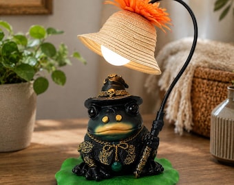 Gothic Lamp Frog Wizard Statue Halloween Decor-Wizard Frog Decor Lamp-Night Light Desk Ornament- Gothic Witch Frog Figurine for Home Table