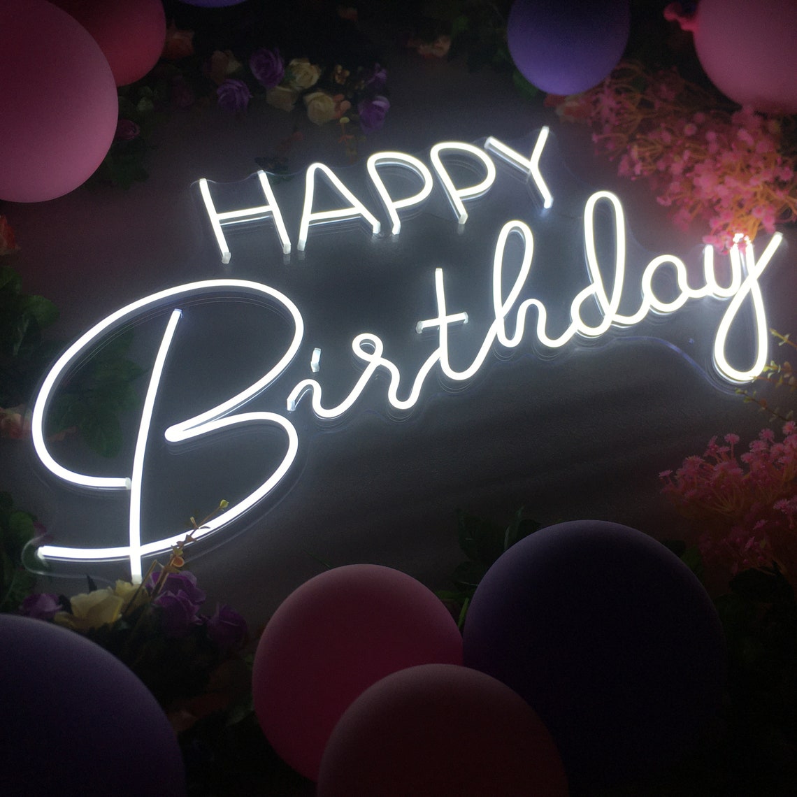 Happy Birthday Neon Sign Custom Acrylic Flex Led Light Room Etsy