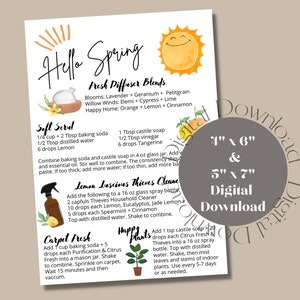 Hello Spring Young Living Essential Oils Recipe Sheet, Digital Download, Make and Take, Card, YL Marketing, 5 x 7 & 4 x 6