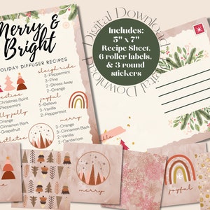 Difusor de Navidad combina paquete de tarjetas postales con etiquetas - Boho - Descarga instantánea - Imprimible - Young Living - Happy Mail