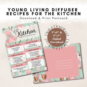 Essential Oil Diffuser Recipes/Blends for the Kitchen Postcard - New Member Card - Instant Download - Printable - Young Living - Happy Mail