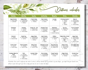 Printable Starter Kit Diffuser Monthly Calendar, Young Living, Essential Oils, Digital Download, Essential Oil Accessories, Make & Take