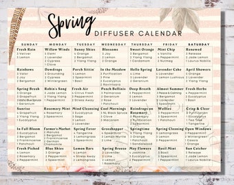 Printable Spring Diffuser Monthly Calendar, Young Living, Essential Oils, Digital Download, Essential Oil Accessories, Make & Take