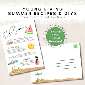 Hello Summer Young Living Ätherische Öle Rezeptbogen, digitaler Download, Make and Take, Karte, YL Marketing, 5 x 7 & 4 x 6