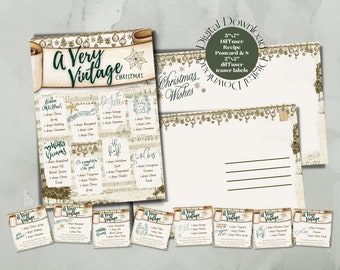 Vintage Christmas Diffuser Blends Essential Oils Postcard Card & Teaser Labels w/ Bonus Instagram Stories - Instant Download - Young Living