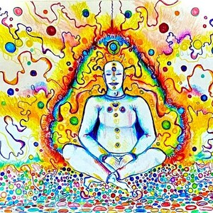 Color art Print, a man meditating, Meditative Art, surreal art, spiritual art, relaxing positive art, Rainbow art, color pencil, signed art