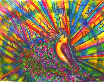 Color art print of a spring bird, semigloss, signed by artist, two sizes, colorful art, nature, both realistic,  abstract art, hopeful art