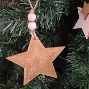 Gold Stars wood set of 4- wood ornaments - boho Christmas tree ornaments - farmhouse Christmas ornaments