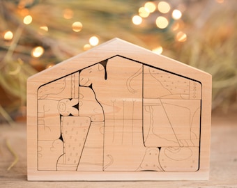 Wooden Nativity Puzzle| Cedar wood nativity| Christmas gift Scandinavian | Puzzle Gift |Grandkids Children's