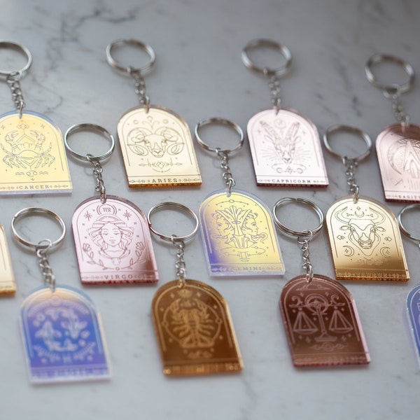 Zodiac Keychain | Stars Keychain | Iridescent Keychain | Rose Gold Zodiac Keychains | Arch | Gifts for Her | Night Sky Gift |