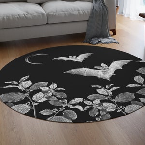 Gothic Bats Rug | Round Bat Rug | Round Gothic Rug | Witchy Round Rug | Dark Academia Rug | Gothic Rug | Vampire Bat Rug