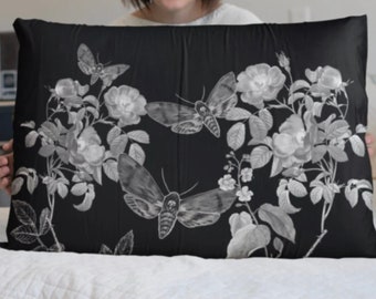Goth Moth Pillow Case | Sleeve Pillow Case | Bed Pillow Case | Gothic Pillow Case | Black Pillow Case | Gothic Bedroom | Gothic Home Decor