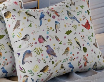 Bird Pillow Sham | No Flange 2 sizes | Bird Watcher Aesthetic | Cottagecore Decor | Light Academia | Butterfly Pillow Cover | Bird Lover
