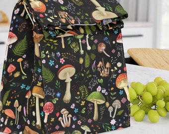 Mushroom Lunch bag | Witchy Lunch Bag | Cottagecore Lunch Bag | Fabric Lunch Bag | Gothic Lunch Bag | Dark Academia Lunch Bag Back to School