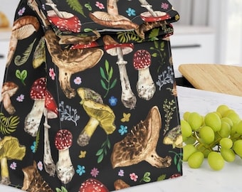 Mushroom Lunch bag | Witchy Lunch Bag | Cottagecore Lunch Bag | Fabric Lunch Bag | Customizable Lunch Bag | Dark Academia Lunch