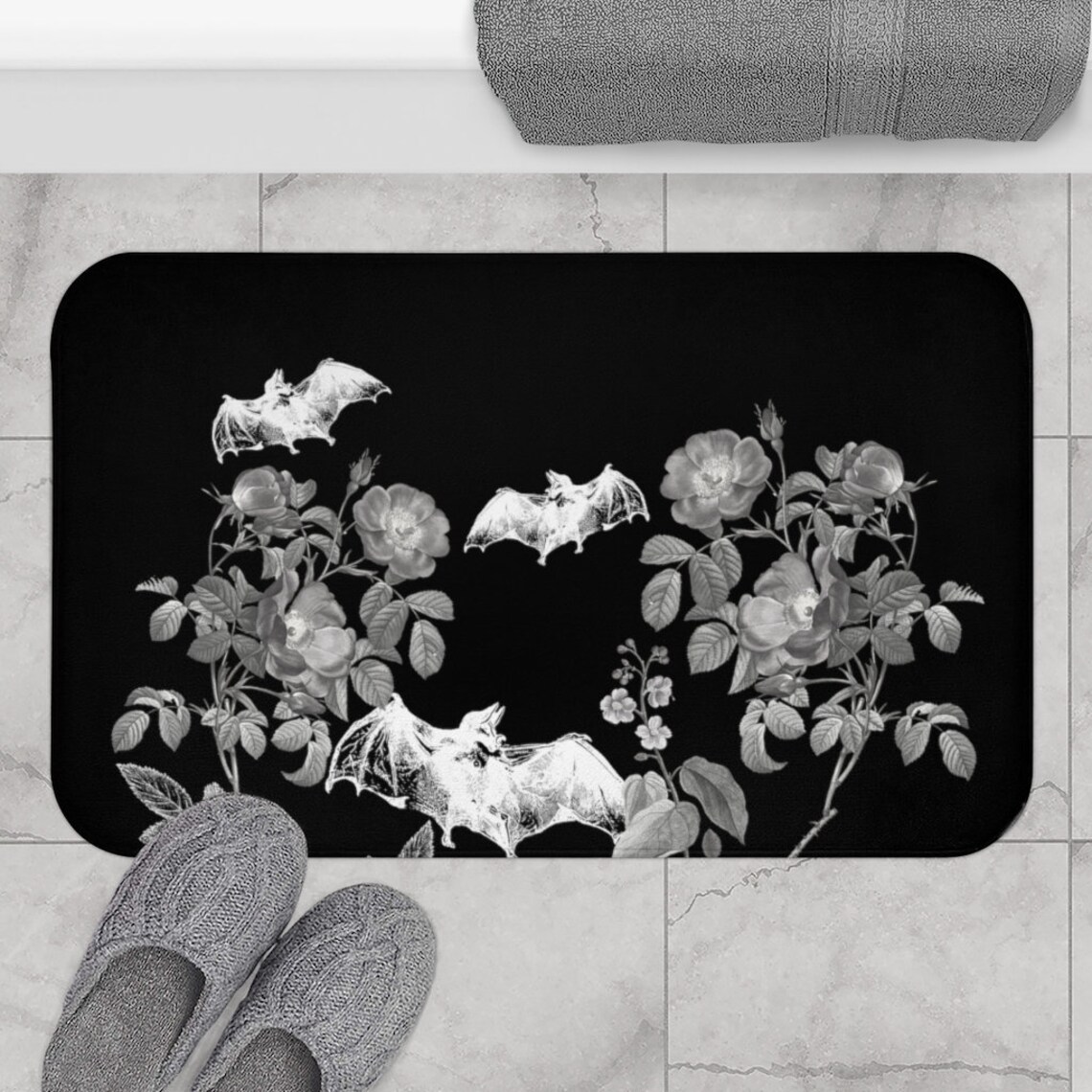 Goth Bat Bath Mat Gothic Bathroom Decor Goth Moth Rug Etsy