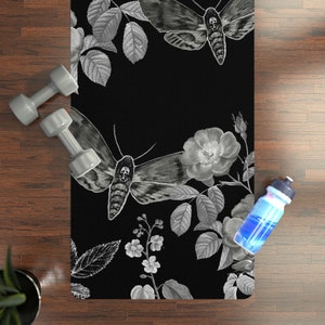 Goth Moth Yoga Mat | Rubber Yoga Mat | Dark Academia Yoga Mat | Gothic Yoga Mat | Witchy Yoga Mat | Floral Yoga Mat