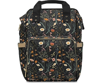 Woodland Wildflower Diaper Bag | Diaper Backpack | Folky Wildflower Diaper Bag | Cottagecore Diaper Bag | Wildflower Diaper Bag | Baby Bag