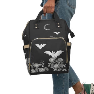 Moon and Bats Diaper Bag | Diaper Backpack | Bats Diaper Bag | Bats and Moon Diaper Bag | Fruit Bat Diaper Bag | Gothic Aesthetic Bag