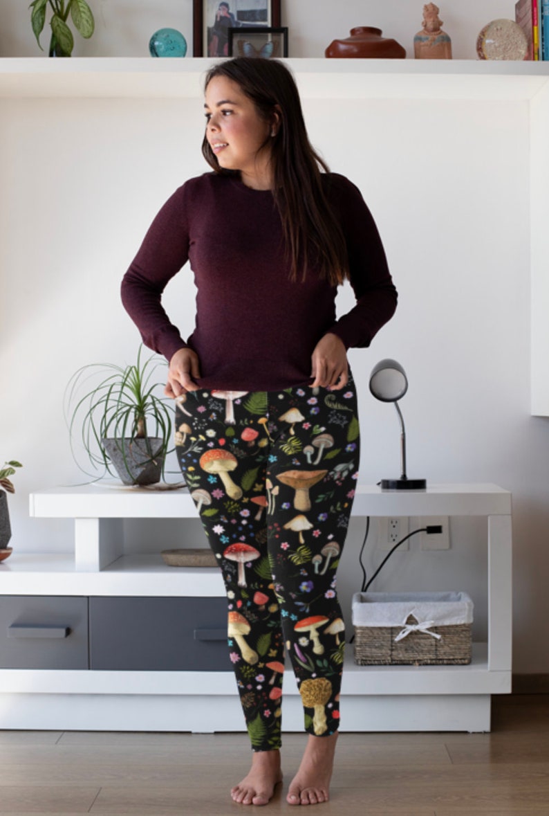 Mushroom Leggings Dark Cottagecore Mushroom Leggings Plus Etsy