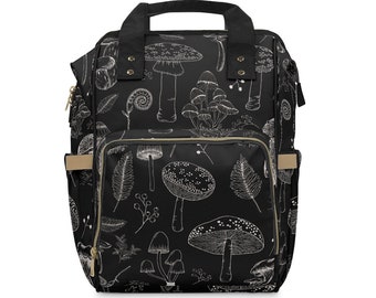 Mushroom Diaper Bag | Diaper Backpack | Cottagecore Diaper Bag | Toadstool Diaper Bag | Witchy Diaper Bag | Gothic Diaper Bag | Toadstools