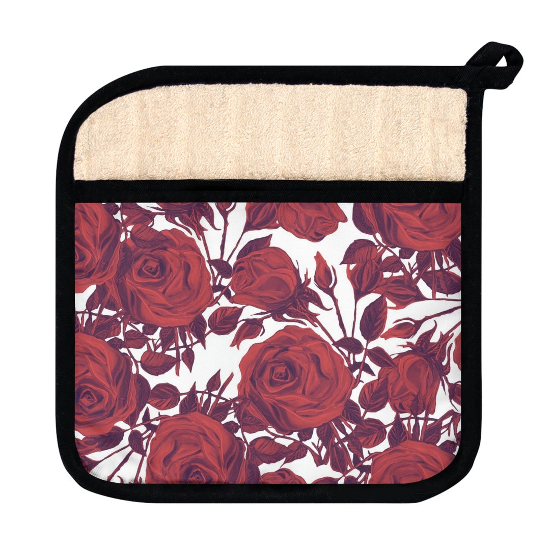 Goth Rose Pot Holder Red Rose Pot Holder Rose Kitchen Decor Rose Garden