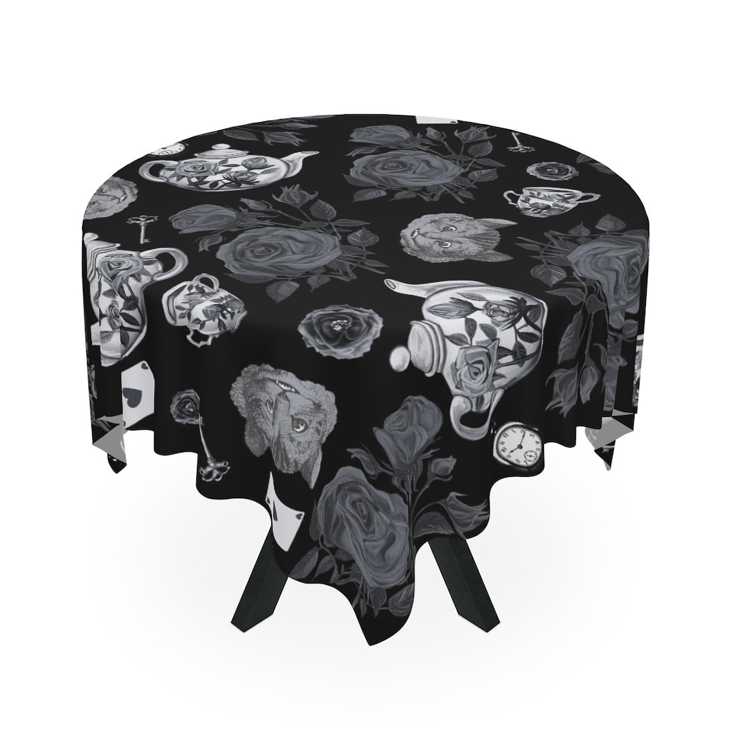 Goth Tea Tablecloth Gothic Alice in Wonderland Inspired Tablecloth Cheshire Cat Tablecloth Goth Tea Party Tablecloth Dark