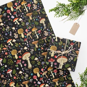 Mushroom Wrapping Paper | Cottagecore Wrapping Paper | Dark Academia Christmas Wrapping Paper | Mushroom Xmas Wrapping Paper