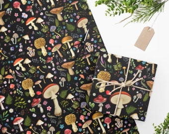 Mushroom Wrapping Paper | Cottagecore Wrapping Paper | Dark Academia Christmas Wrapping Paper | Mushroom Xmas Wrapping Paper