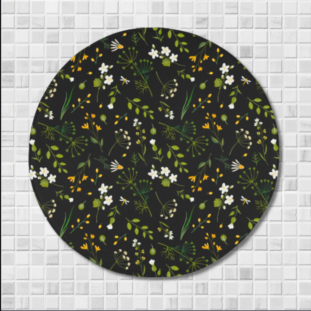 Woodland Floral Bathroom Rug Small Round Wildflower Bathroom Etsy UK