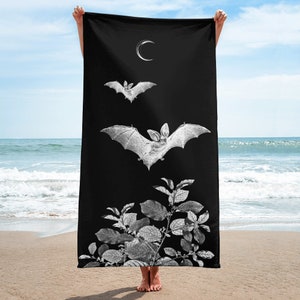 Goth Bat Towel | Gothic Beach Towel | Witchy Beach Towel | Goth Moth Home Decor | Gothic Bathroom | Witchy Bathroom | Horror Aesthetic