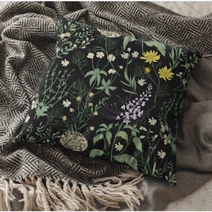 Wildflower Pillow | Woodland Floral Throw Pillow | Faux Suede Pillow | Woodland Decor | Wildflower Decor | Cottagecore Throw Pillow | Weeds