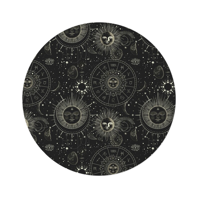 Zodiac Rug Round Astrology Rug Round Celestial Rug Dark Etsy