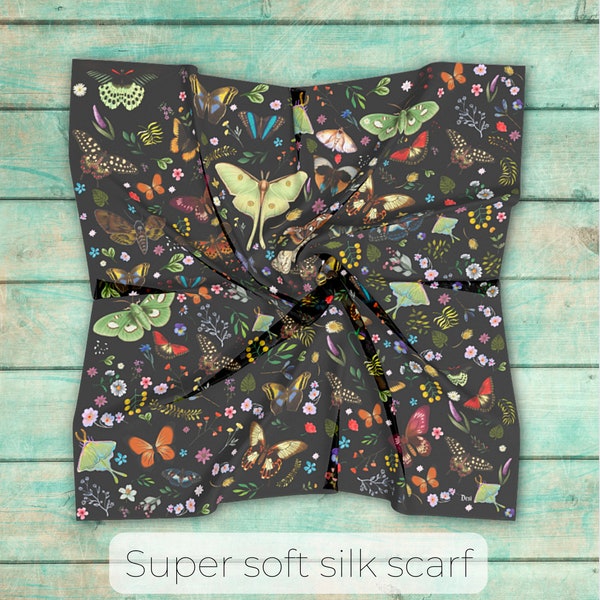 Butterfly Silk Scarf | Butterfly Aesthetic | Cottagecore | Luna Moth | Moths | Silk Scarf | Mothers day gift | Silky Scarf | Butterfly Scarf