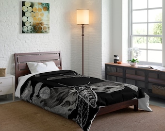 Twin Goth Moth Comforter | Twin XL Gothic Blanket | Gothic Decor | Moth Comforter | Death's Head Moth | Gothcore | Dark Cottagecore