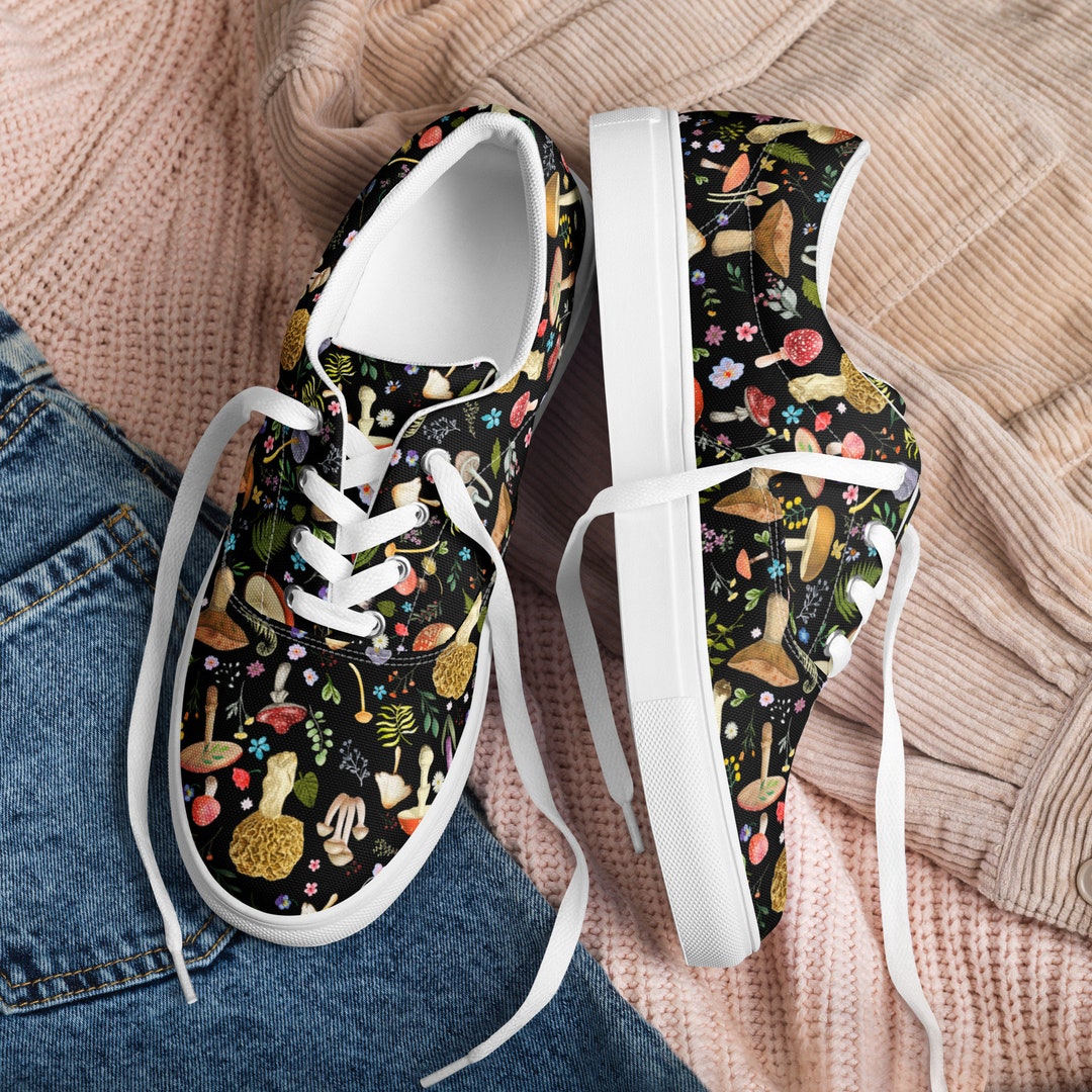 Mushroom Canvas Shoes Mushroom Toadstool Lover Sneakers Mushroom Lace up Shoes Cottagecore Lace ...