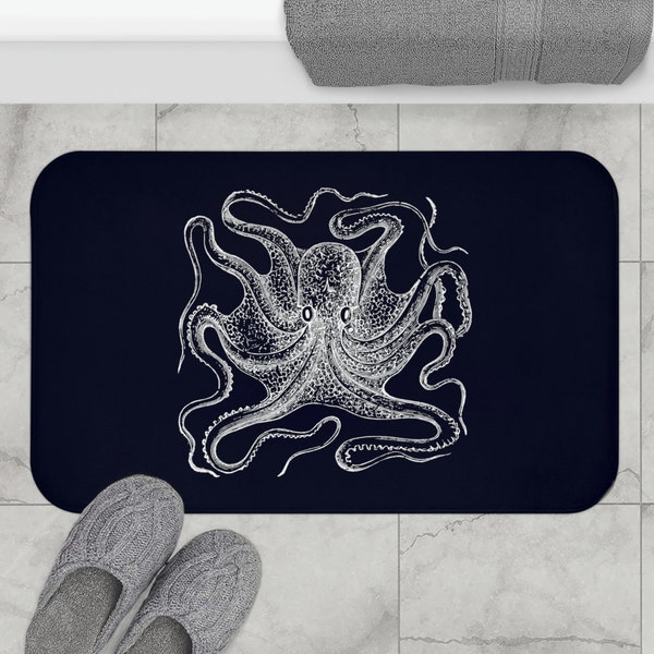 Gothic Nautical Octopus Bath Mat | Octopus Bath Mat | Vintage Illustration | Ocean Lover | Dark Academia | Dark Academia | Kraken