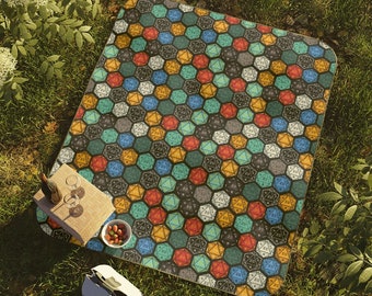 DnD Picnic Blanket | Dungeons and Dragons Picnic Blanket | Gamer Picnic Blanket | DnD Dice Decor | Dungeon Master Camping Accessory