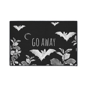 Go Away "Welcome Mat" Bats and Moon | Witchy Welcome Mat | Go Away Goth Bat Outdoor Rug | Front Door Rug | Gothic Welcome Mat