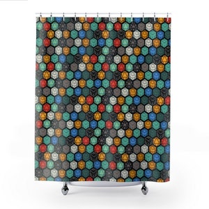 DnD Dice Shower Curtain  | Gaming | Goblincore | Dark Academia | Adventures | D20 | Forestcore | Fairycore | Fantasy