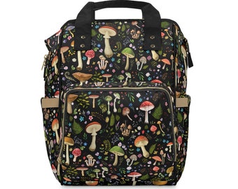 Mushroom Diaper Bag | Diaper Backpack | Cottagecore Diaper Bag | Toadstool Diaper Bag | Witchy Diaper Bag | Gothic Diaper Bag | Toadstools