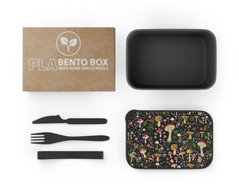 Mushroom Lunch Box | PLA Bento Box with Band and Utensils | Toadstool Bento Box | Mushroom Bento Box | Eco-Friendly Bento Box | Woodland