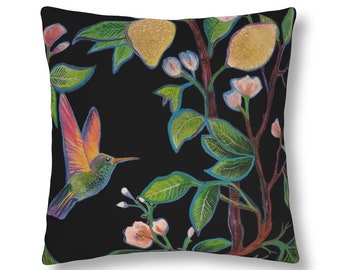 Hummingbird Outdoor Pillow | Patio Pillow | Outdoor Pillow | Water Resistant Pillow | Garden Pillow | Cottagecore Pillow | Gothic Patio