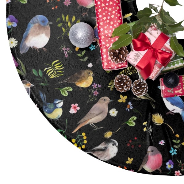 Bird Lover Christmas Tree Skirt | Bird Lover Christmas Tree Skirt | Bird Watcher Floral Christmas Tree Skirt | Dark Academia Christmas Tree