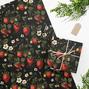 Strawberry Wrapping Paper | Berries Wrapping Paper | Dark Academia Wrapping Paper | Cottagecore Gift Wrap Wrapping Paper