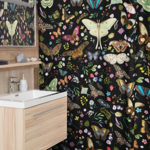 Butterfly Shower Curtain | Goblincore | Cottagecore | Moths | Biology Nature Lover | Dark Academia | Dark Cottagecore | Forestcore