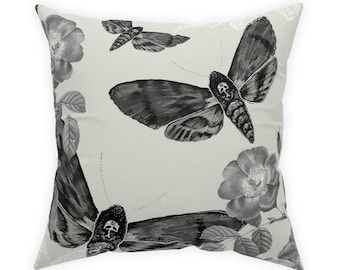 Gothic Moth Throw Pillow | Gothic Decor | Throw Pillow | Moth Pillow | Death's Head Moth | Gothcore | Goblincore | Dark Cottagecore | Gothic