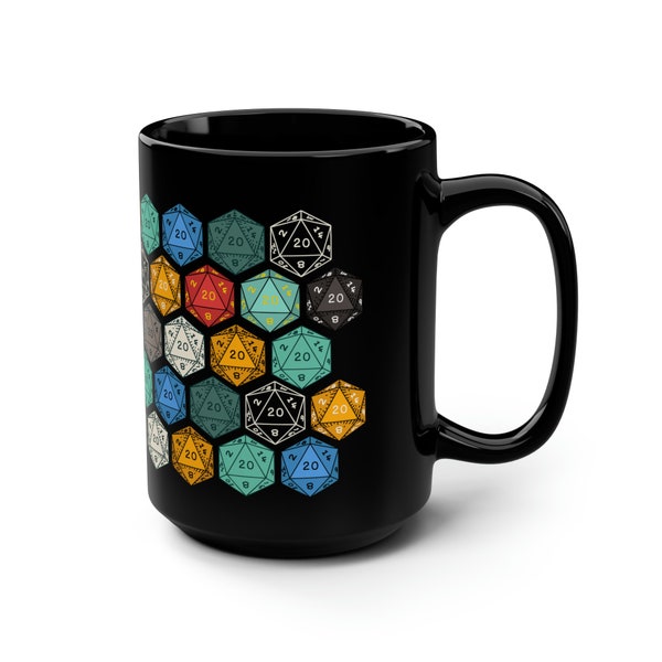 DnD Mug | DnD Dice Black Mug 15oz | DnD Lover Mug | Gift for DnD Nerd | Goblincore Mug | Dark Academia | D20 coffee cup | DnD Tea Cup